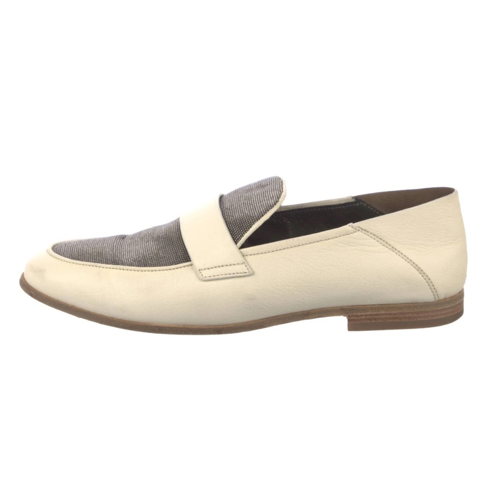 Brunello Cucinelli Cream Leather Loafers with Gray Fabric Vamp